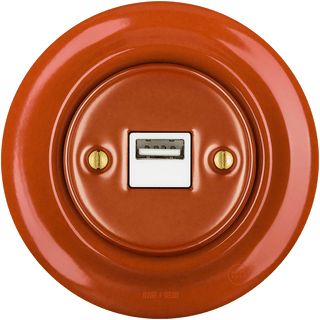 PORCELAIN WALL USB CHARGER BRICK RED BRASS SCREWS - DYKE & DEAN