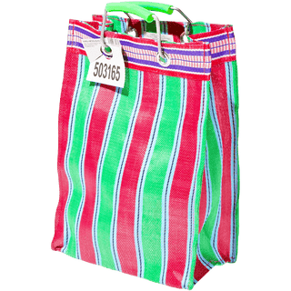 RECYCLED PLASTIC STRIPE BAG GREEN & RED - DYKE & DEAN