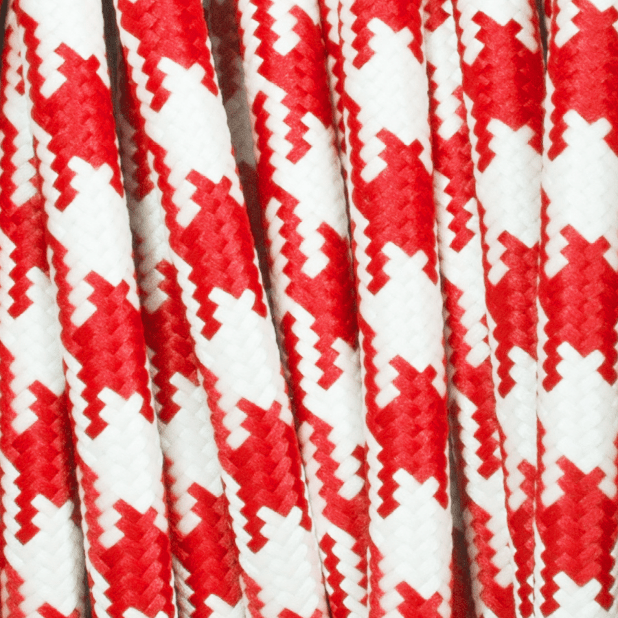 RED & WHITE DOG TOOTH ROUND FABRIC CABLE - DYKE & DEAN