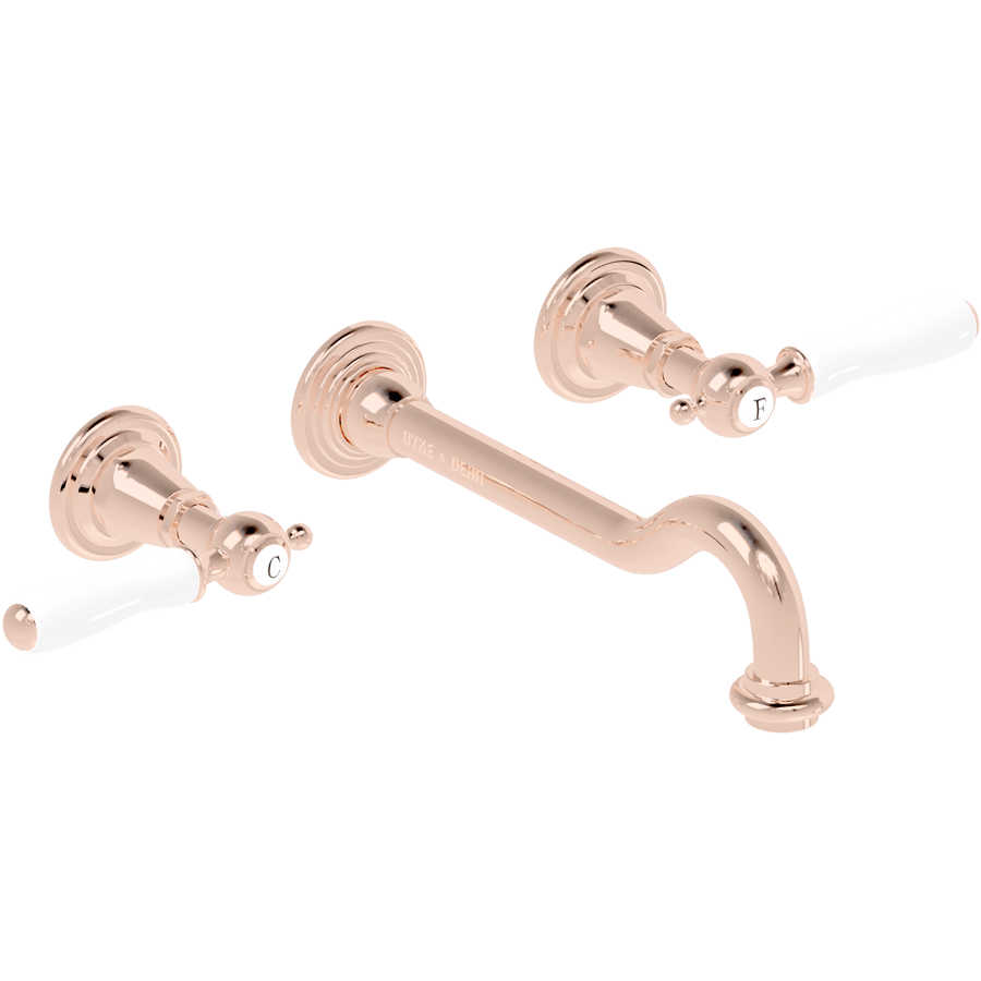 WALL MOUNTED SPOUT DROP PORCELAIN LEVER TAPS - DYKE & DEAN