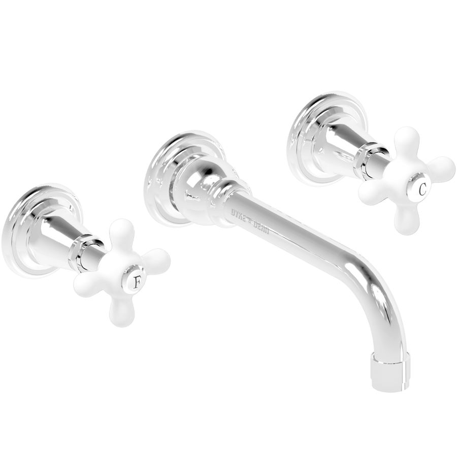 WALL MOUNTED SPOUT PIC 'N' MIX PORCELAIN HANDLE TAPS - DYKE & DEAN