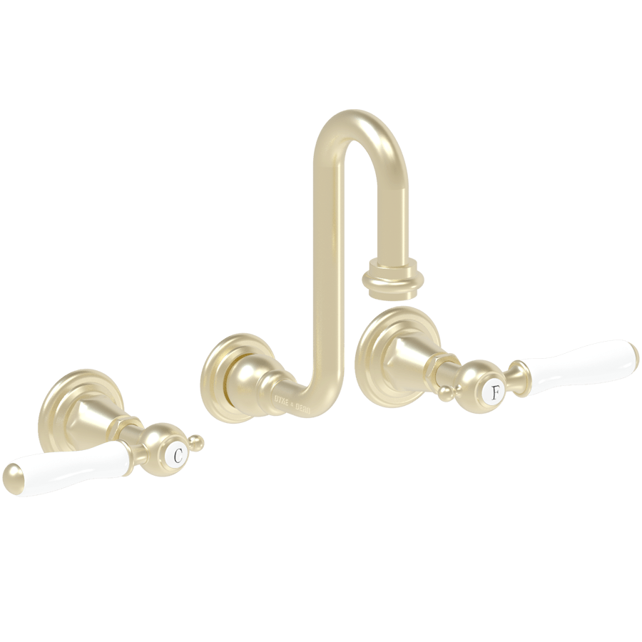 WALL MOUNTED SWAN SPOUT PORCELAIN LEVER HANDLE TAPS - DYKE & DEAN