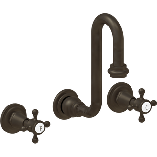 WALL MOUNTED SWAN SPOUT VICTORIAN HANDLE TAPS - DYKE & DEAN