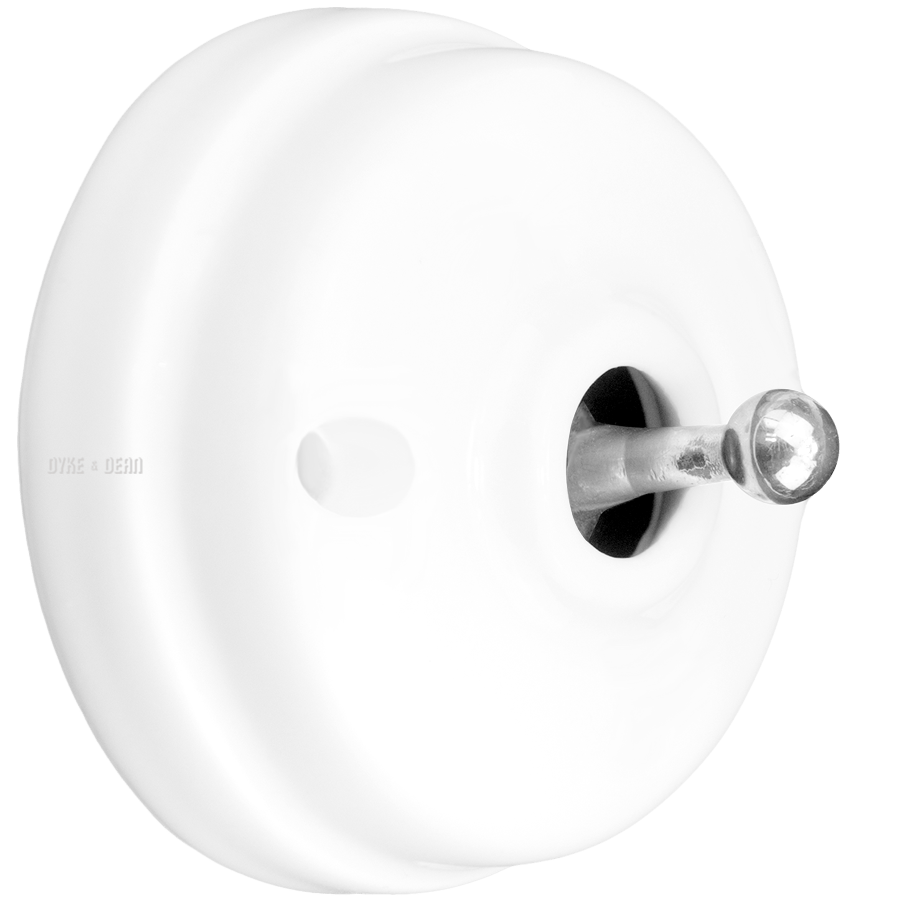 WHITE CERAMIC 2 WAY TOGGLE WALL SWITCH CHROME - DYKE & DEAN