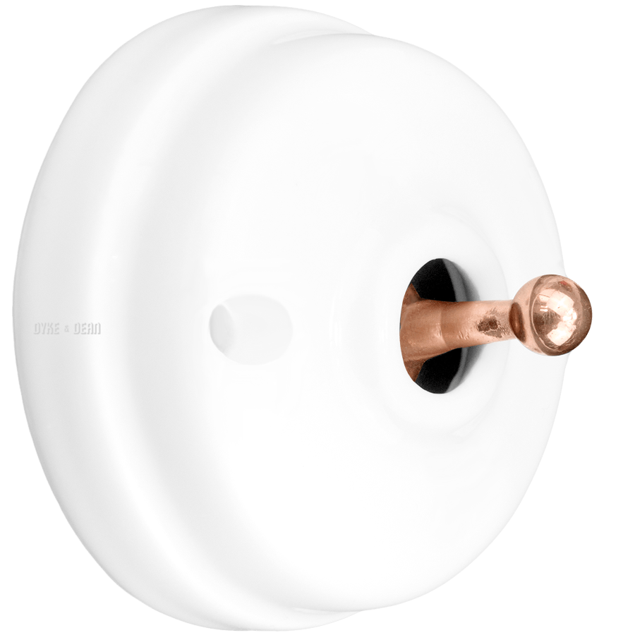 WHITE CERAMIC 2 WAY TOGGLE WALL SWITCH COPPER - DYKE & DEAN