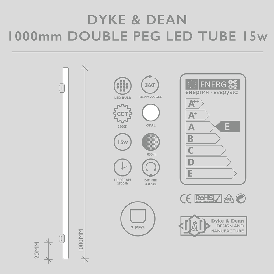 WHITE PEG TUBE BULB DOUBLE MOUNT 1000 - DYKE & DEAN