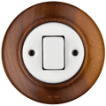 WOODEN PORCELAIN WALL LIGHT SWITCH NUC MAG FAT BUTTON - DYKE & DEAN