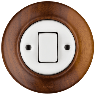 WOODEN PORCELAIN WALL LIGHT SWITCH NUC MAG FAT BUTTON - DYKE & DEAN