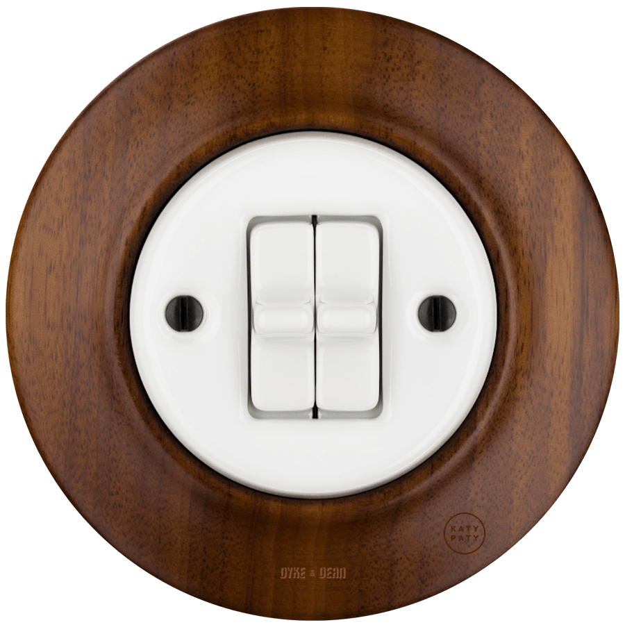 WOODEN PORCELAIN WALL LIGHT SWITCH NUCLEUS 2 TOGGLE - DYKE & DEAN