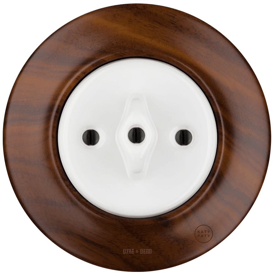 WOODEN PORCELAIN WALL LIGHT SWITCH NUCLEUS ROTARY - DYKE & DEAN