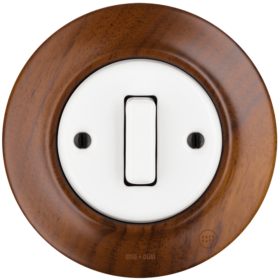 WOODEN PORCELAIN WALL LIGHT SWITCH NUCLEUS SLIM BUTTON - DYKE & DEAN