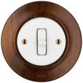 Nucleus wooden toggle light switch by Katy Paty in porcelain and walnut