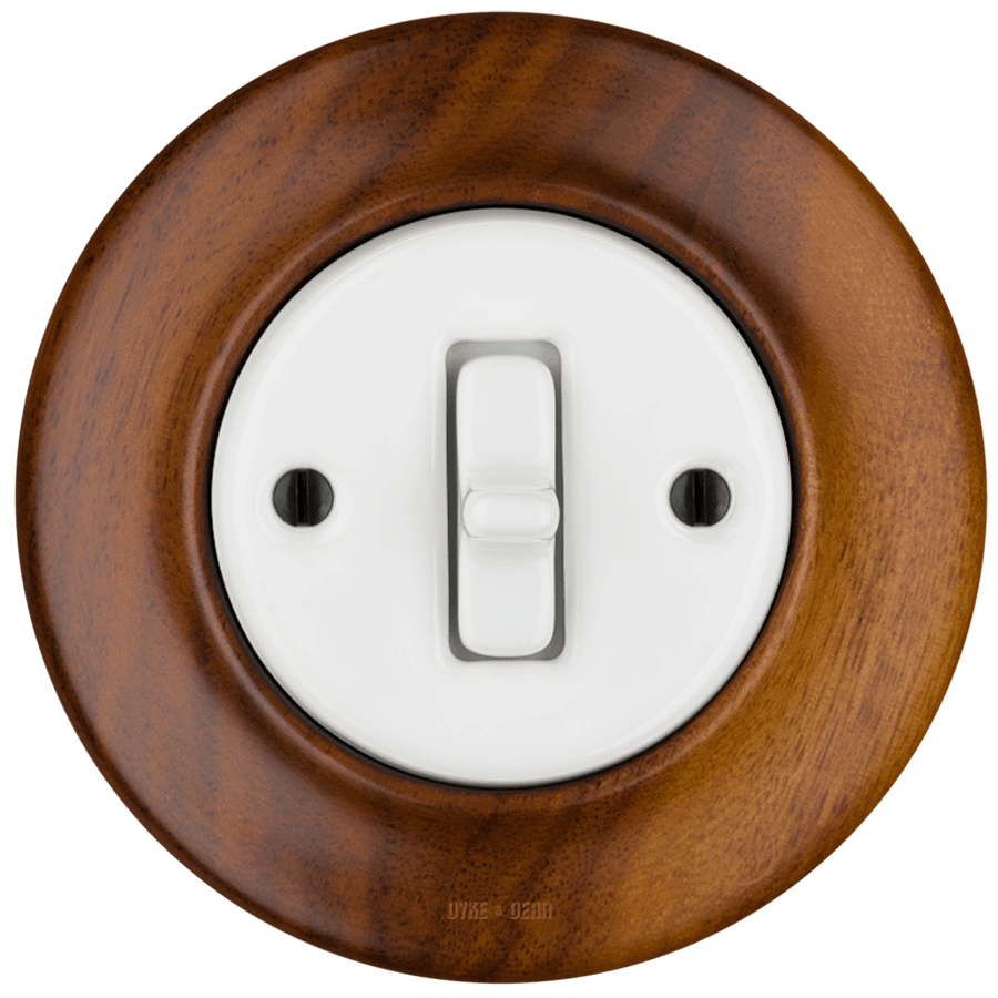WOODEN PORCELAIN WALL LIGHT SWITCH NUCMAG TOGGLE - DYKE & DEAN