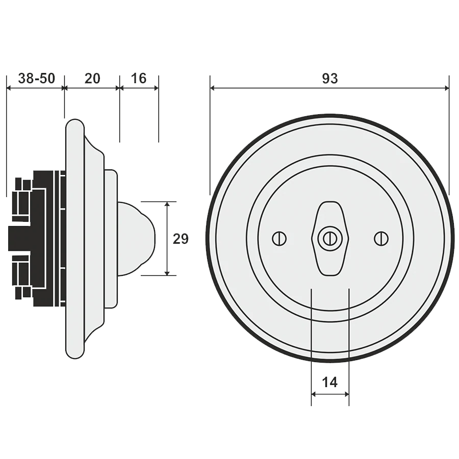 WOODEN PORCELAIN WALL LIGHT SWITCH PADELUS ROTARY - DYKE & DEAN