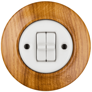 WOODEN PORCELAIN WALL LIGHT SWITCH ROBUS 2 TOGGLE - DYKE & DEAN