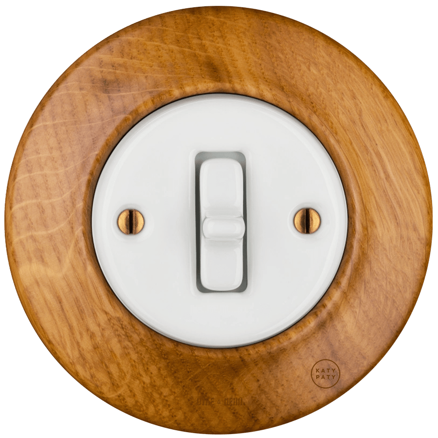 WOODEN PORCELAIN WALL LIGHT SWITCH ROBUS TOGGLE - DYKE & DEAN