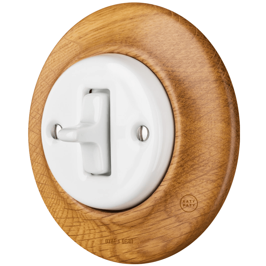 WOODEN PORCELAIN WALL LIGHT SWITCH ROBUS TOGGLE - DYKE & DEAN