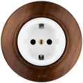 Nucleus schuko socket by Katy Paty with white porcelain centre and walnut surround