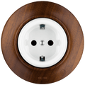 Nucleus schuko socket by Katy Paty with white porcelain centre and walnut surround