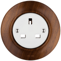 Nucleus UK socket by Katy Paty with white porcelain centre and solid walnut surround